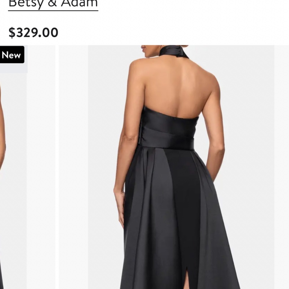 Betsy & Adam Black Satin Halter Wedding Evening Gown - Picture 4 of 5
